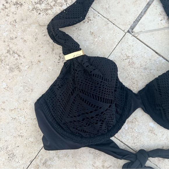 A.Che Halter Swim Bikini Top Black Knit - Picture 5 of 7